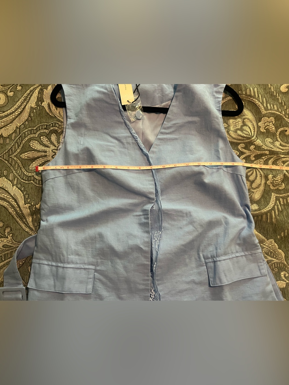 Commense Cotton Linen Blue Lace Belted Vest & Shorts Set M - Picture 14 of 17